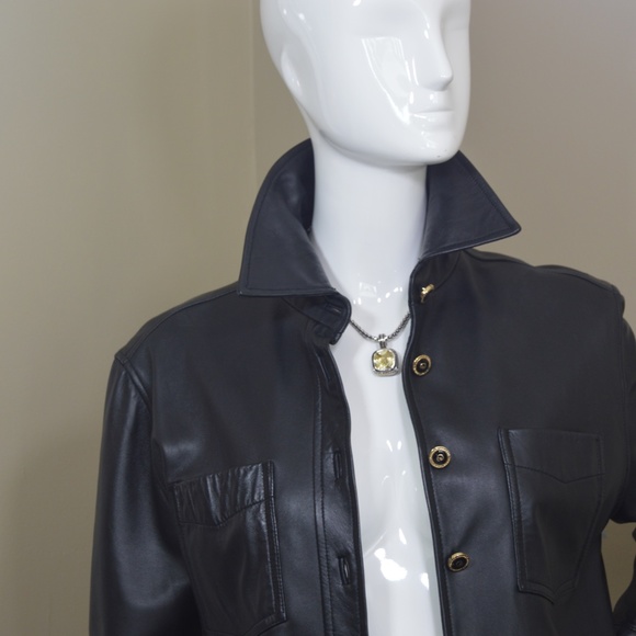 St. John Black Leather Button-Up Jacket – Size M (New Without Tags) - Picture 15 of 15